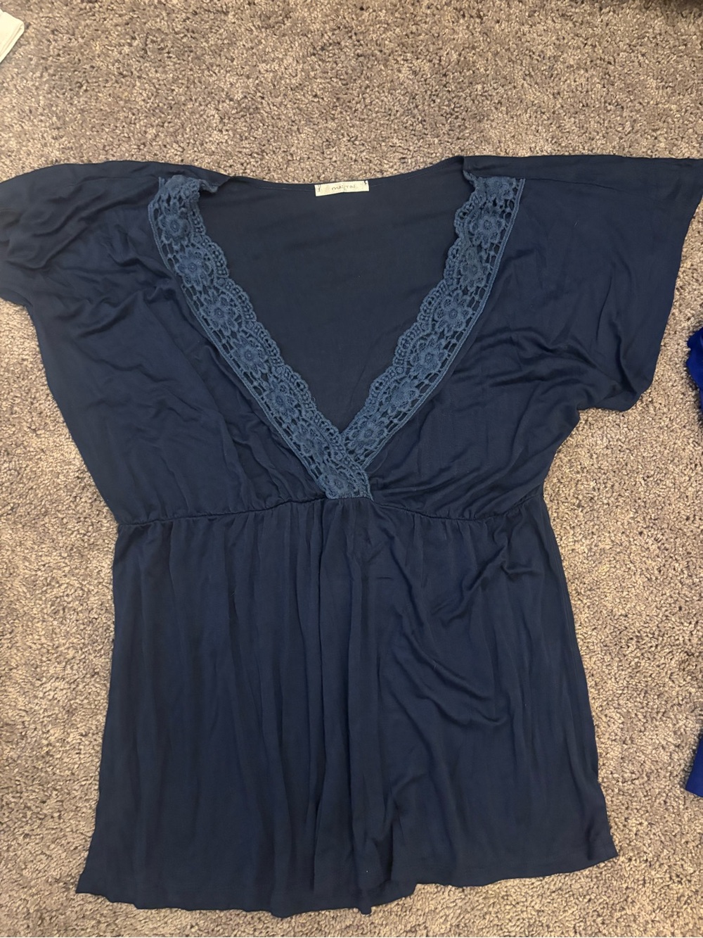 Navy V-Neck Lace Trim Tunic Top